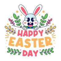 Cute Easter Bunny with Happy Easter Day Greeting and Festive Design vector