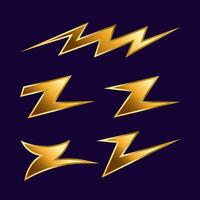 Dynamic golden lightning collection with creative geometric shapes on isolated background vector