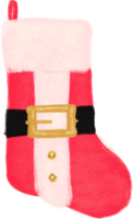 A red and white christmas stocking with a belt png