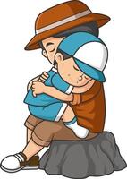 a father sits while hugging his son vector