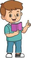Cute little boy holding book standing and reading speaking vector