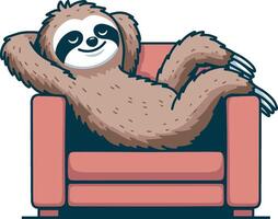 Sloth relaxing on the red sofa illustration vector