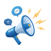 Blue Megaphone Announcing Positive News and Communication Success A cheerful illustration of digital marketing png