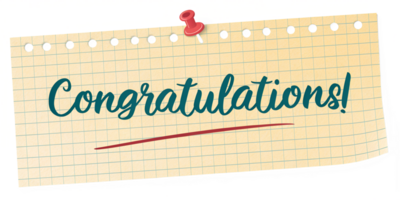 Congratulations message on a pinned notepad paper A celebratory note with a red underline png