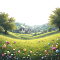 Easter egg field with flowers and trees png