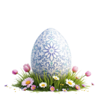 An easter egg with flowers and grass on a black background png