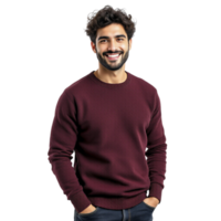 A man in a burgundy sweater smiling png