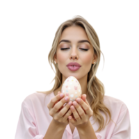 A woman holding an egg in her hands png