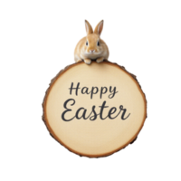 Happy easter rabbit on a slice of wood png