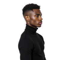 A young man in a black turtle neck sweater png