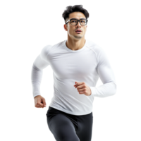 A man in a white shirt and glasses running png