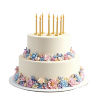 A white cake with candles on top png