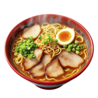 A bowl of ramen with meat and vegetables png