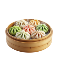 A bamboo container with dumplings in it png