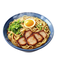 A bowl of ramen with an egg and meat png