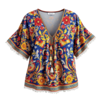 The paisley top is a colorful blouse with an embroidered design png