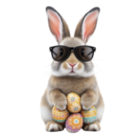 An easter bunny with sunglasses holding eggs png