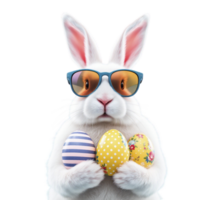 Easter bunny with sunglasses and colorful eggs png