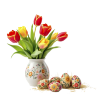 Easter flowers in a vase with eggs png