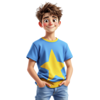 A cartoon boy in a blue and yellow shirt png