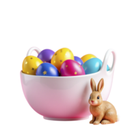 A bowl filled with colorful eggs and a rabbit png