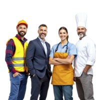 Portrait of happy team of workers isolated on black background png