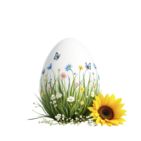 An easter egg with flowers and butterflies on a black background png