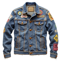 A denim jacket with patches on it png