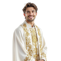 A man in a gold and white priest's robe png