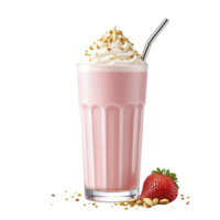 A strawberry milkshake with whipped cream and nuts png
