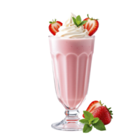 A strawberry milkshake with whipped cream and fresh strawberries png