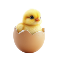 A small yellow chick is sitting in an egg shell png