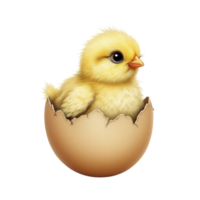 A small yellow chick is in an egg shell png