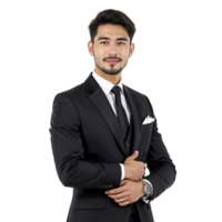 A man in a black suit posing for the camera png