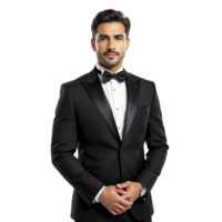 A man in a tuxedo poses for the camera png