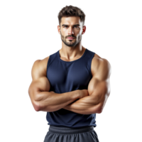 A man in a tank top standing with his arms crossed png