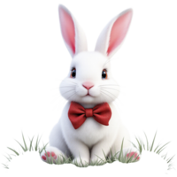 A white rabbit with a red bow tie sitting in the grass png
