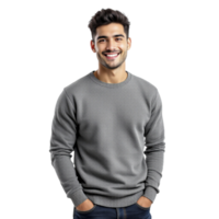 A man in a grey sweatshirt smiling png