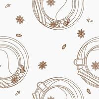 Editable Outline Style Top View Indian Masala Chai with Assorted Herb Spices Vectorized Illustration Seamless Pattern for Creating Background of Beverages With South Asian Culture and Tradition vector