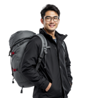 A man with glasses and a backpack png