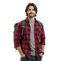 Man with backpack standing with hands on hips png