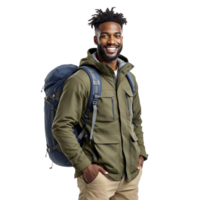 A man in a green jacket and khaki pants png