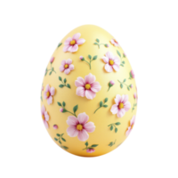 A yellow egg with pink flowers on it png