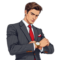 A man in a suit and tie is checking his watch png