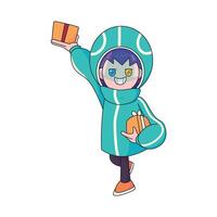 Cute and kawaii courier character happily delivering a package, spreading joy with fast service vibes vector