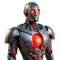dramatic vintage Sci-fi robot torso with exposed circuitry and glowing red core genuine png