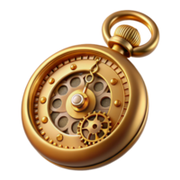 stunning minimalist Steampunk pocket watch with ornate Roman numerals and a visible escapement mechanism professional png