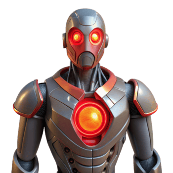 extraordinary abstract Sci-fi robot torso with exposed circuitry and glowing red core high resolution png