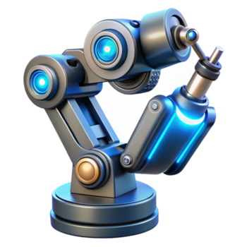 deslumbrante artístico futurista robótico braço com intrincado fiação e brilhando azul acentos exclusivo png