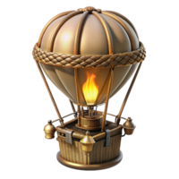extraordinary modern Steampunk hot air balloon miniature with a wicker basket and brass burners high quality png